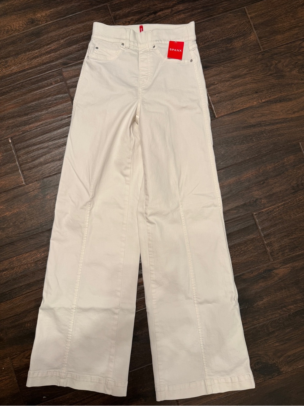 SPANX Ecru Wash Seamed Front Wide Leg Jeans XS New Capsule High Waisted Comfy